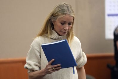 Actor Gwyneth Paltrow exits a courtroom, Tuesday, March 21, 2023, in Park City, Utah, where she is accused in a lawsuit of crashing into a skier during a 2016 family ski vacation