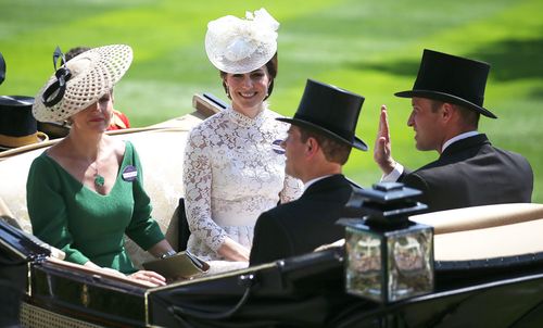 Sophie, Countess of Wessex (L), Catherine, Duchess of Cambridge (2L), Prince Edward, Earl of Wessex (2R) and Prince William arrive at last year's event.