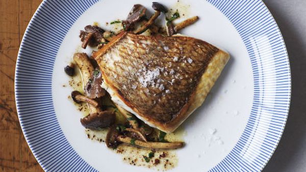 Crisp-skinned snapper with chestnut mushrooms