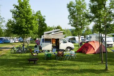 rented caravan motorhome on campsite holiday