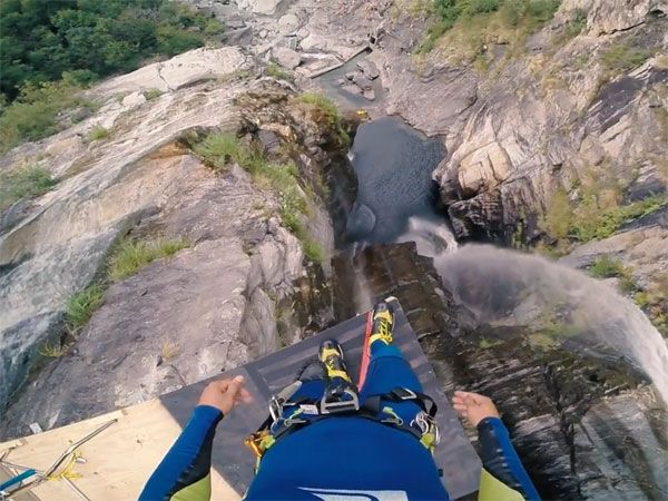 Laso Schaller's view before his world record cliff-jump. (Supplied)