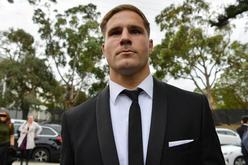 St George Illawarra Dragons player Jack de Belin arrives at Wollongong Local Court, Monday, 2 November 2020. De Belin was charged with raping a 19-year-old woman in a Wollongong apartment at the end of 2018, and has pleaded not guilty to five counts of aggravated sexual assault. Photo: Sam Mooy/The Sydney Morning Herald