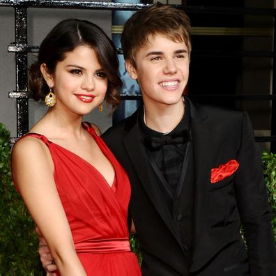 Selena Gomez and Justin Bieber arrive at the Vanity Fair Oscar party hosted by Graydon Carter held at Sunset Tower on February 27, 2011 in West Hollywood, California.