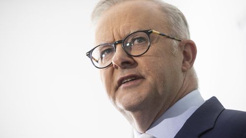 Australian Prime Minister Anthony Albanese speaks to media