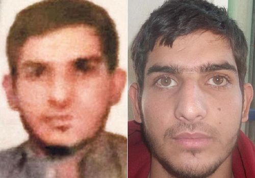The Syrian passport photo (left) of Ahmed Almuhamed, alongside another photo of the suspect.