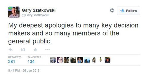 Meteorologist Gary Szatkowski apologised after getting the storm forecast wrong. (Twitter) 