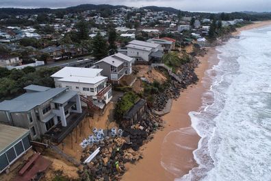 Terrigal Beach at Wamberal on NSW Central Coast. An east coast low has started to bring powerful and large surf conditions to an already badly damaged coastline