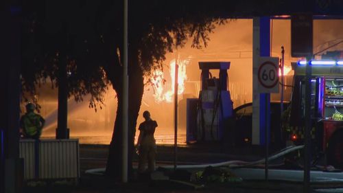 More than 50 firefighters are at the scene of a service station blaze at Fairfield in Sydney's west. Fire and Rescue NSW said there were 20 fire trucks on Hamilton Road as crews battled the blaze.