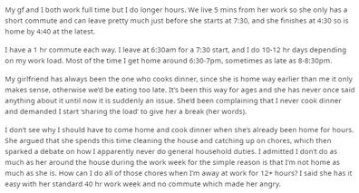 Man complains girlfriend 'doesn't cook'