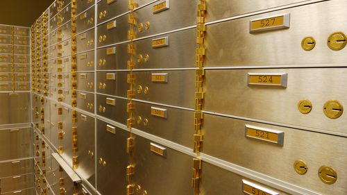 A vault of safe deposit boxes