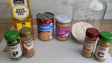 Pantry ingredients for falafel