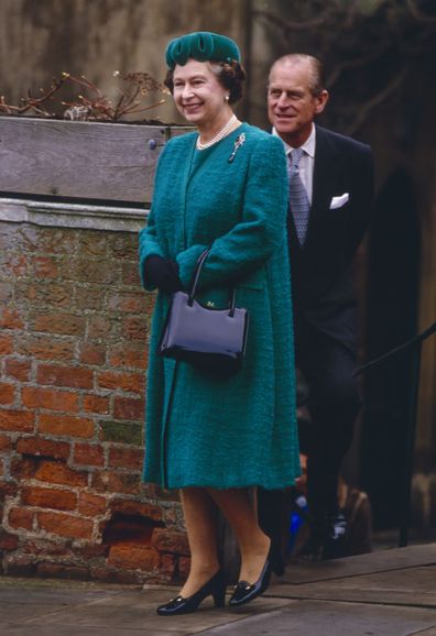 Queen Elizabeth II, and Prince Philip, The Duke of Edinburgh, attend The Christmas Day Service at St Georges Chapel, Windsor Castle (Photo: December 25, 1987, in Windsor, UK)