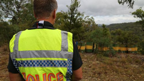 NSW police searching a property at Blaxlands Ridge in the Hawkesbury. Picture: AAP