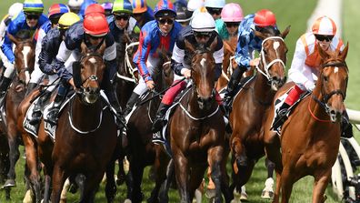 Craig Williams leads the Melbourne Cup field home on Vow and Declare.