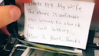 The note was packed in with the broken phone.