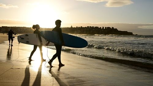 Surfers returning to the water at Bondi this morning (Joel Carrett).