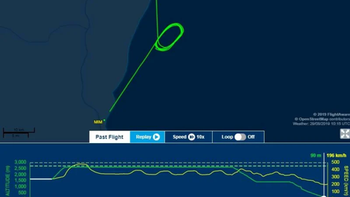 Flight radar images reveal the plane circled above the ocean before landing.  Picture: Flightware