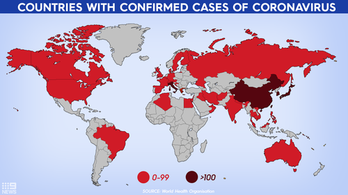 Countries with confirmed cases of coronavirus.