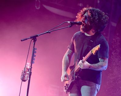 Joseph Mark Trohman of Fall Out Boy performs during The Hella Mega Tour at Dodger Stadium on September 03, 2021 in Los Angeles, California. 