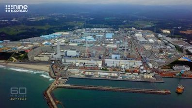 An aerial view of the now zoned off Fukushima nuclear power plant