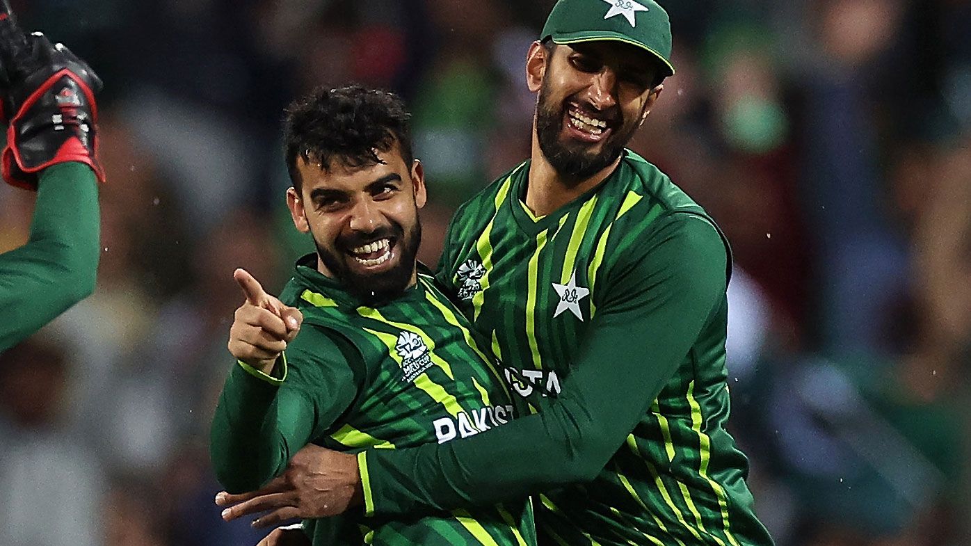 Shadab Khan celebrates a South African wicket