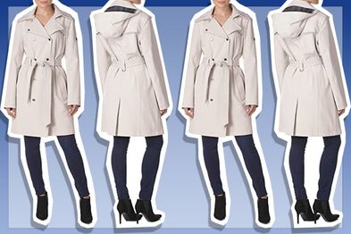 9PR: Calvin Klein Women's Double Breasted Belted Rain Jacket with Removable Hood