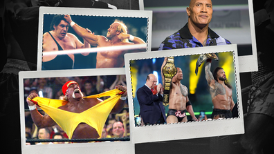 WWE stars then and now. Graphic: Polly Hanning.