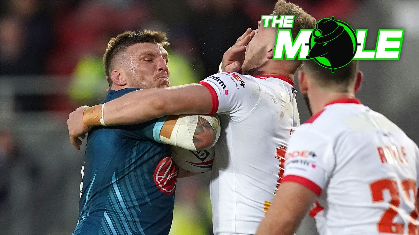 Warrington Wolves&#x27; Josh McGuire is tackled by St Helens Saints&#x27; Matty Lees, during the Betfred Super League match at the Totally Wicked Stadium, St Helens on Thursday April 20, 2023. 
