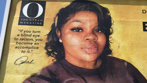 A billboard sponsored by O, The Oprah Magazine, is on display with with a photo of Breonna Taylor, Friday, Aug. 7, 2020 in Louisville, KY