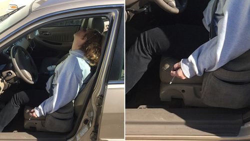 Erika Hurt, 26, was photographed passed out in her car last year. (Hope Police Department)
