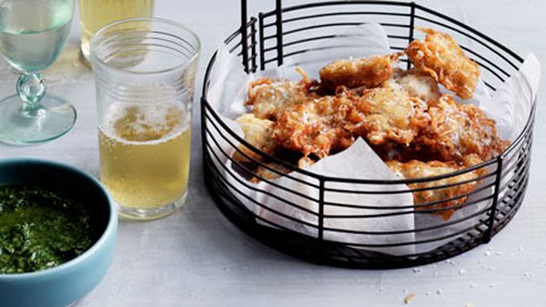 Baby whitebait fritters with rosemary and anchovy dipping sauce