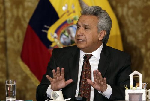 Ecuador president Lenin Moreno has refused to speak publicly about Assange's future. Picture: AAP