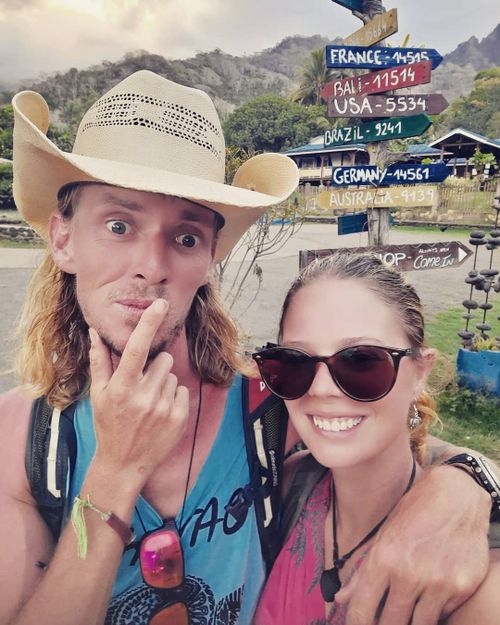 Jake and Tamara in Hiva-Oa, in the Marquesas Islands, after 39 days at sea on a leaky yacht.