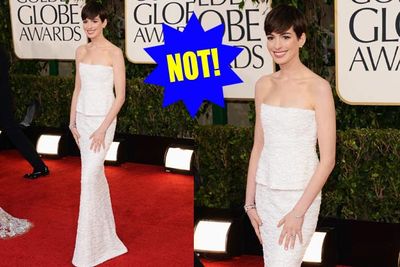 Bland Hathaway! Unshapely wedding dresses are so OUT this season.