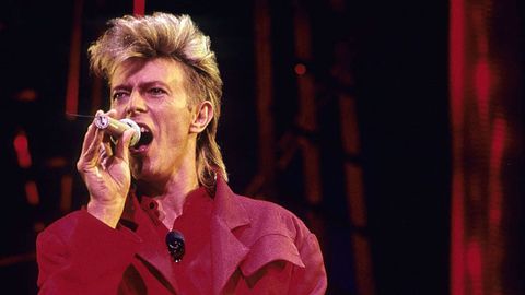 David Bowie performs in New York, 1987.  