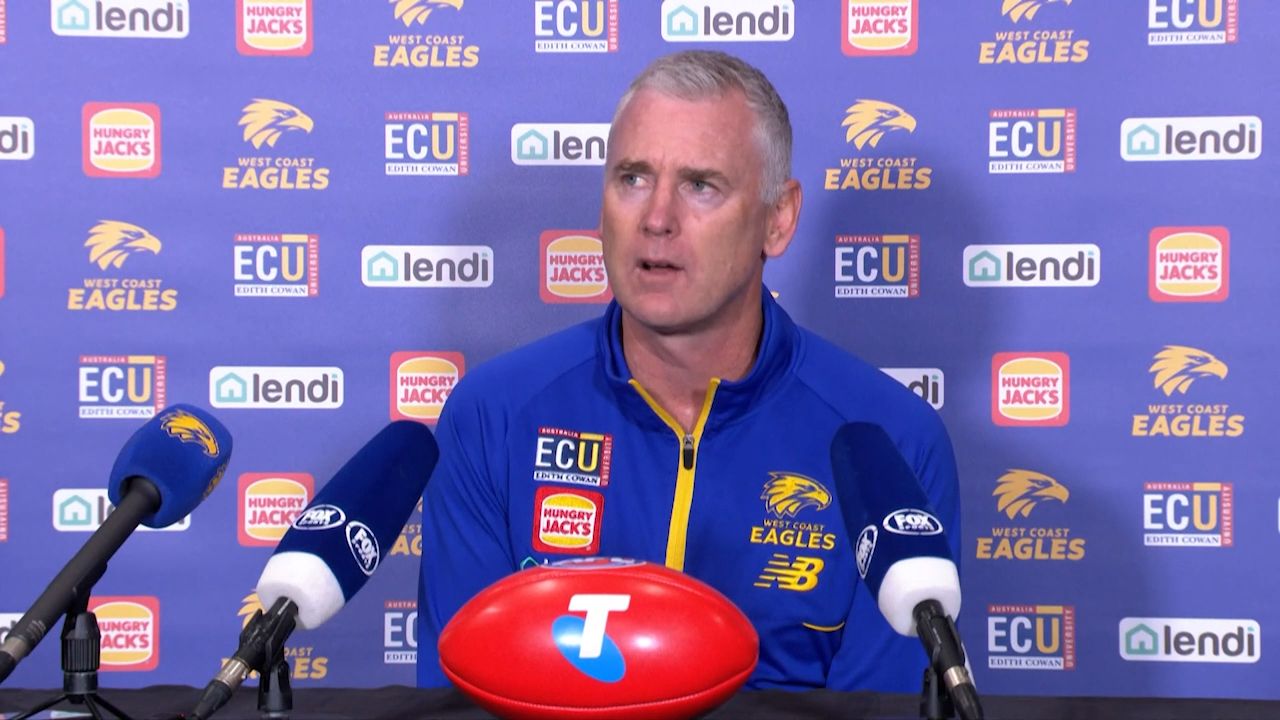 Adam Simpson's scathing assessment of 'unacceptable' Eagles side in shocking loss to Hawthorn