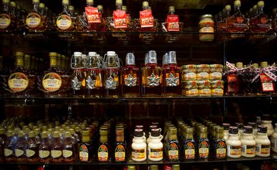 Canadian Maple Syrup is sold in a gift shop in downtown Victoria, British Columbia, Canada.