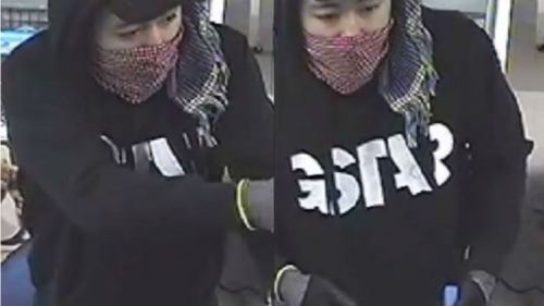 CCTV from the robbery in Glen Waverley shows a man police wish to speak to. (Image courtesy of Victoria Police)