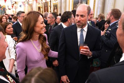 LONDON, ENGLAND - APRIL 21: Catherine, Princess of Wales and Prince William, Prince of Wales attend a reception at Buckingham Palace, on the 100th anniversary of the birth of Queen Elizabeth II on April 21, 2026 in London, England. (Photo by Aaron Chown - Pool/Getty Images)