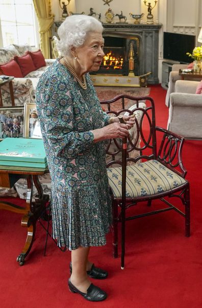 Queen Elizabeth II speaks as she meets the incoming and outgoing Defence Service Secretaries, Wednesday February 16, 2022. 