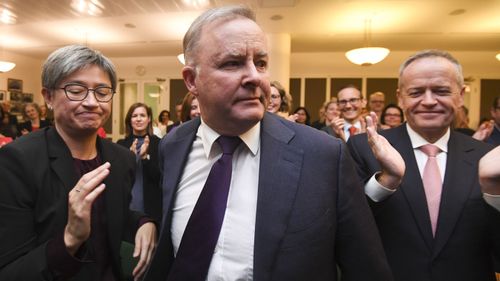 Anthony Albanese with Penny Wong and Bill Shorten.