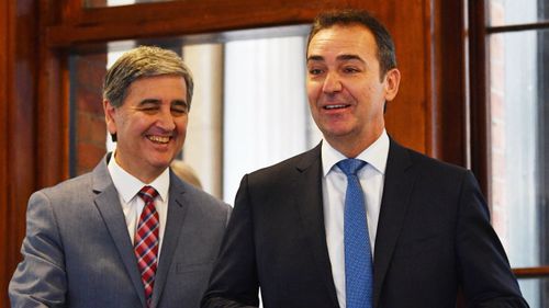 South Australian Treasurer Rob Lucas and Premier Steven Marshall. (AAP)