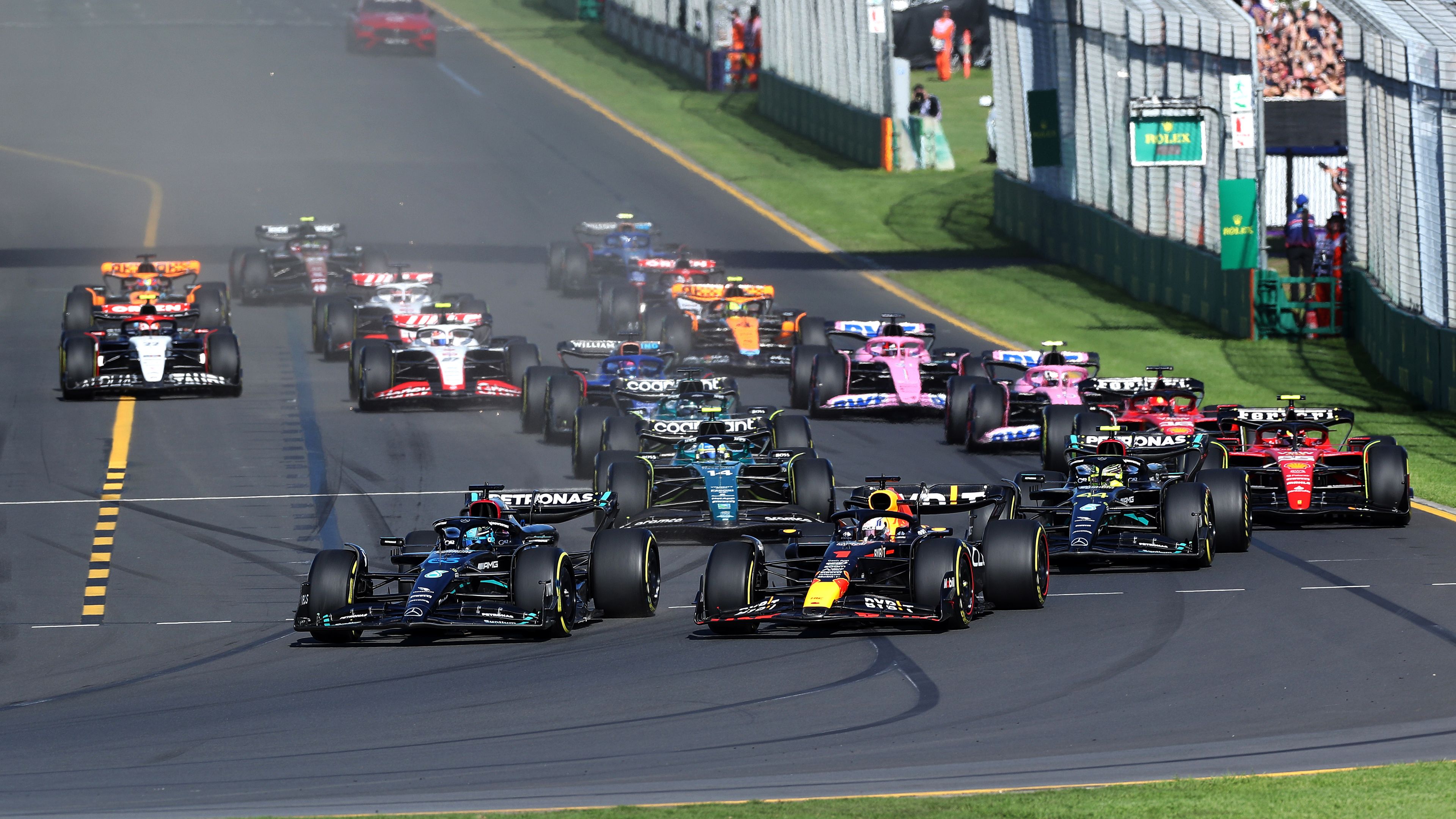 The start of the Formula 1 Australian Grand Prix at the Albert Park Grand Prix Circuit.