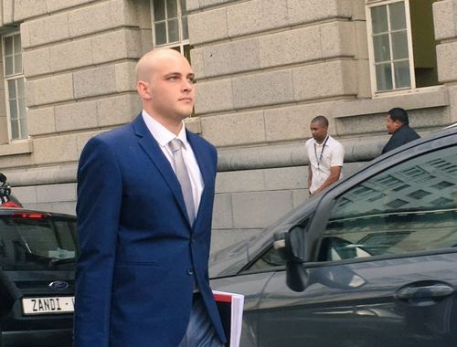 Henri Van Breda attended court in Cape Town today sporting a cleanly-shaved scalp. (Supplied)