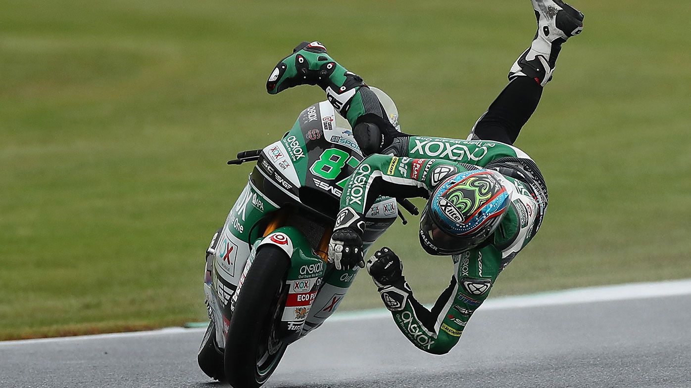 Remy Gardner was lucky to walk away from a huge crash during Moto2 practice at Phillip Island.