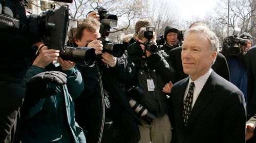 Lewis "Scooter" Libby, Vice President Dick Cheney's former chief of staff, walks to the US District Court in Washington in November 2005. (AP)