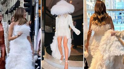 Short white wedding reception dress by Louis Vuitton