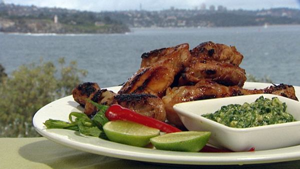 Chilli jam chicken with coriander pesto