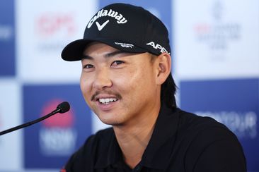 SYDNEY, AUSTRALIA - NOVEMBER 28: Min Woo Lee speaks to the media during a press conference ahead of the ISPS HANDA Australian Open at The Australian Golf Course on November 28, 2023 in Sydney, Australia. (Photo by Matt King/Getty Images)