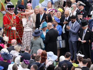 LONDON, ENGLAND - MAY 07: Queen Camilla meets guests during The King's garden party at Buckingham Palace on May 07, 2025 in London, England. (Photo by Chris Jackson/Getty Images)